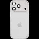 Tapa trasera plateada usada para iPhone 17 Pro A3256 con puerto de carga flex y piezas pequeñas, lista para reparación.