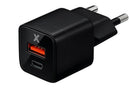 Cargador de pared GaN 30W AmpSentrix Pro negro titanio con puertos USB-C y USB-A, enchufe EU.