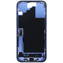 Chasis medio Ultramarine usado para iPhone 16 Plus (A3082, A3289) con puerto de carga flex y piezas pequeñas.