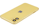 Tapa trasera amarilla para iPhone 11 (A2111) con puerto de carga y piezas pequeñas, grado B OEM.
