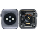 Chasis de aluminio negro espacial usado para Apple Watch Series 1, 38mm, modelo A1553, con tapa trasera.