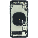 Tapa trasera negra OEM para iPhone XR (A1984, A2105) con puerto de carga y componentes preinstalados.