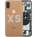 Tapa trasera dorada usada para iPhone XS (A1920, A2097, A2100) con puerto de carga y flex preinstalado.