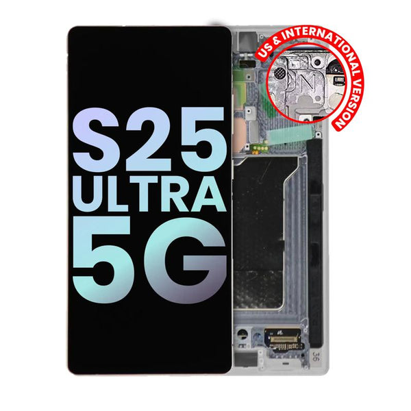 Reparación de pantalla OLED Samsung Galaxy S25 Ultra 5G en Guatemala, servicio mayorista de pantalla con marco original en color Titanium White Silver.