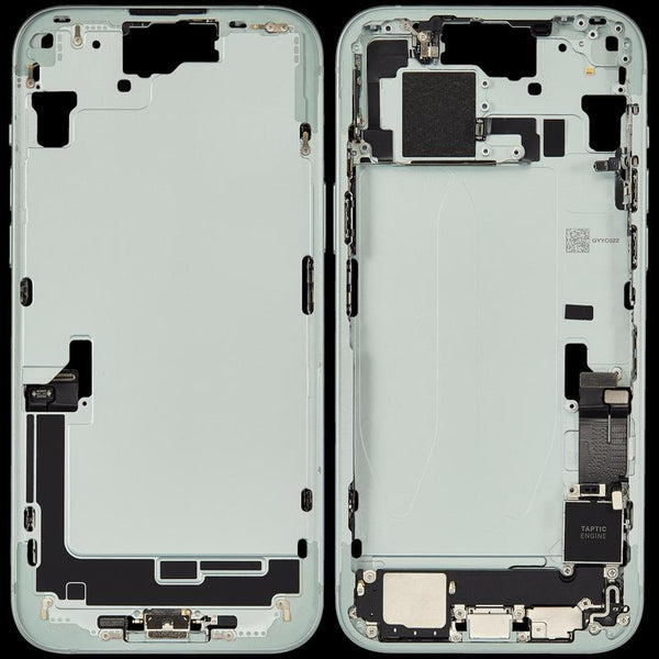 Compra al por mayor en Guatemala la carcasa media con puerto de carga flex para iPhone 15 Plus en color verde, perfecta para tus reparaciones de iPhone.