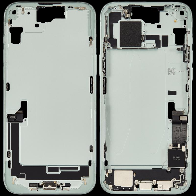 Compra al por mayor en Guatemala la carcasa media con puerto de carga flex para iPhone 15 Plus en color verde, perfecta para tus reparaciones de iPhone.