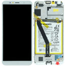Pantalla LCD original Huawei Y6 2018 (ATU-L21) con marco blanco, lista para reparación.