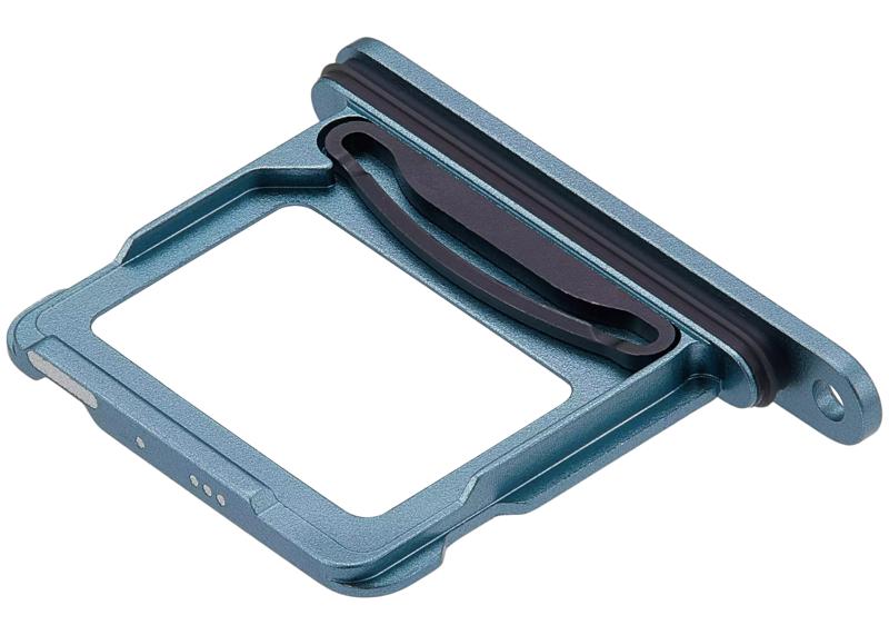 Compra la bandeja doble SIM para iPhone 16 / 16 Plus en Guatemala, ideal para reparaciones o como accesorio, disponible en color teal.