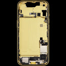 Tapa trasera amarilla iPhone 14 US con puerto de carga y pequeñas partes OEM.