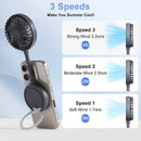 Ventilador portátil POMGEAR Aero Mate negro con soporte magnético SlowBack para teléfono.