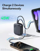 Cargador rapido dual USB C BASEUS EnerCore CJ11 con cable retractil (45W) (COSMIC BLACK)