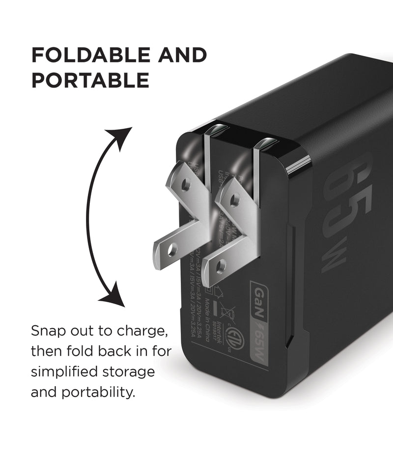 Encuentra el Cargador PowerPeak Triple Port GAN de 65W con cable USB-C de 6ft en Guatemala para tus dispositivos electrónicos.