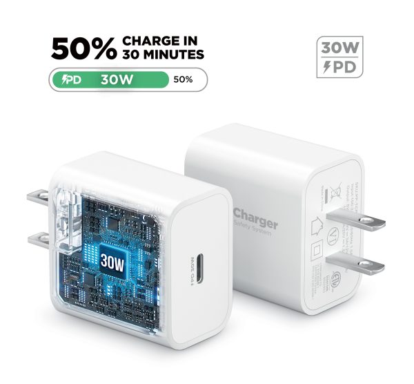 Encuentra el cargador de pared ultra rápido PowerPeak de 30W con cable USB C-C de 6 pies en Guatemala para tus dispositivos.