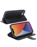 Funda cartera xBase Folio Exec negra para iPhone 16e/17e, con ranuras para tarjetas y cierre magnético.
