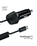 Encuentra cargadores de coche enrollados PowerPeak ECONOMY PD con cable USB-C de 30W en Guatemala.
