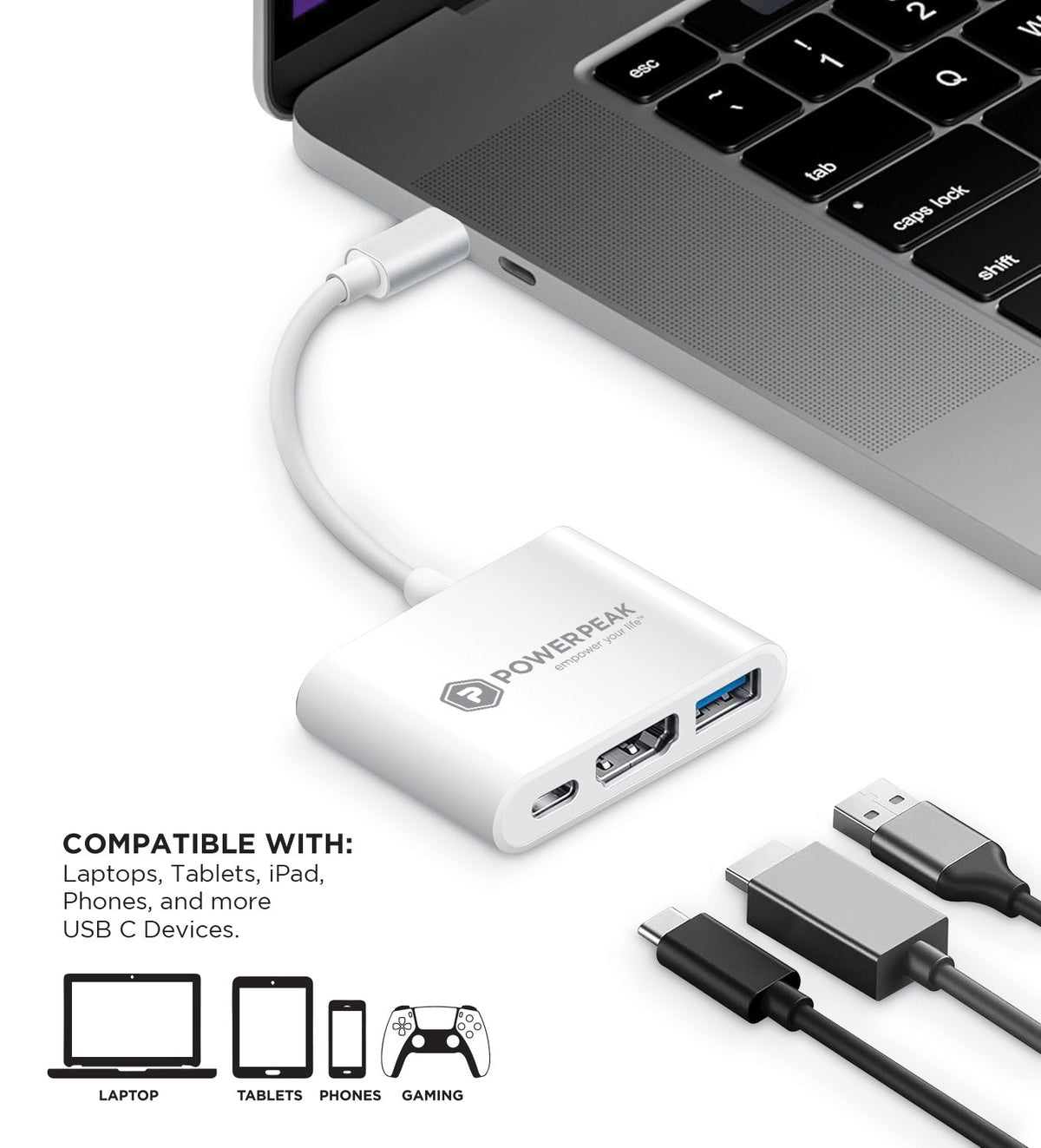 Adaptador 3 en 1 USB C a HDMI PowerPeak – Celovendo. Repuestos para ...
