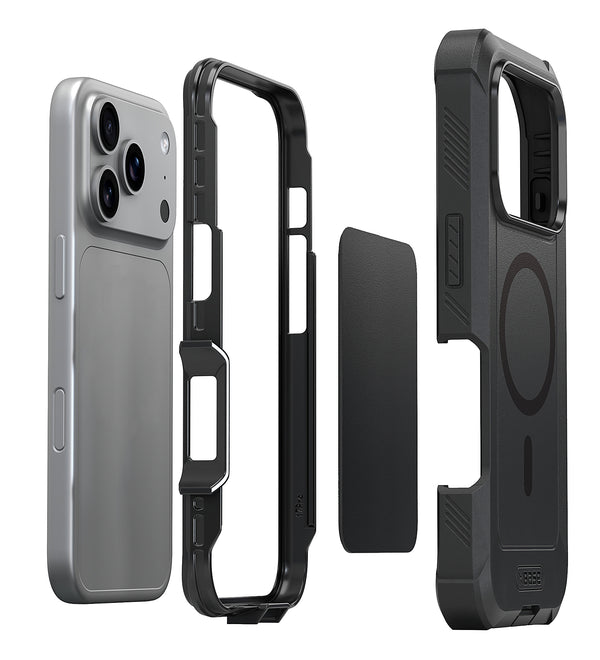 Compra el Case heavy-duty xBase Boulder MagSafe con clip de cinturón para iPhone 17 Pro en Guatemala.