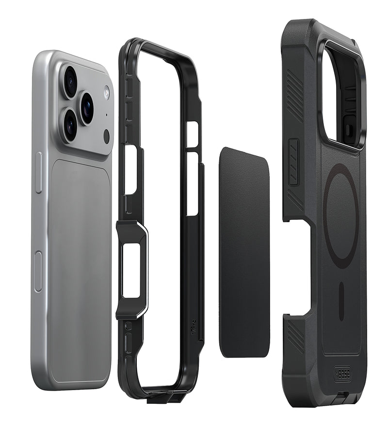 Compra el Case heavy-duty xBase Boulder MagSafe con clip de cinturón para iPhone 17 Pro en Guatemala.