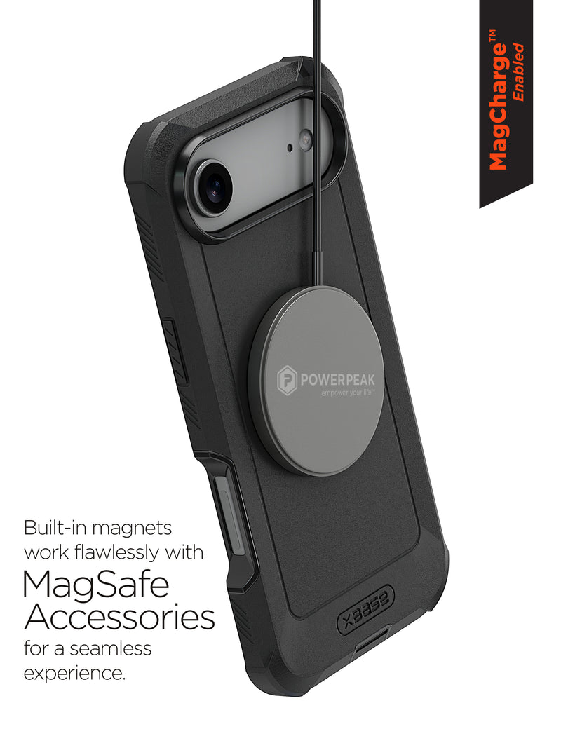 Encuentra la funda heavy-duty MagSafe xBase Boulder con clip de cinturón Negro para iPhone Air en Guatemala solo en SlowBack, distribuidor autorizado.