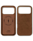 Encuentra la mejor funda MagSafe suede en Guatemala para tu iPhone 17 Pro Max color café.