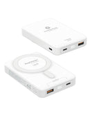 Batería PowerPeak MagCharge blanca de 10000 mAh, power bank magnético para carga inalámbrica y rápida.