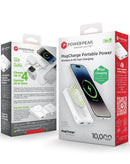 Batería PowerPeak MagCharge blanca de 10000 mAh, power bank magnético para carga inalámbrica y rápida.