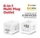 Bloque de energía Powerpeak 6 en 1 con 3 enchufes AC, 2 puertos USB-A y 1 USB-C, BajoPPLCD.