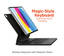 Folio xBase negro para iPad 10 y 11 Gen con teclado y trackpad, vista frontal.