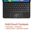 Folio xBase negro para iPad 10 y 11 Gen con teclado y trackpad, vista frontal.