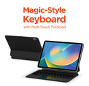 Folio xBase negro para iPad 10 y 11 Gen con teclado y trackpad, vista frontal.