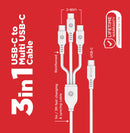 Cable splitter PowerPeak Type-C a 3 Type-C de 6ft, blanco, para carga y datos.