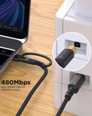 Cable de impresora PowerPeak 2 en 1 USB-A a USB-C de 6 pies, negro, para carga y datos.