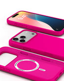 Funda xBase PowerPeak MagSafe rosa Barbie para iPhone 18 Pro/17 Pro. Estuche protector SlowBack compatible con carga inalámbrica.