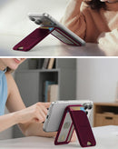 MagWallet Stand color borgoña, accesorio para celular con bloqueo RFID, funciona como cartera y soporte magnético.