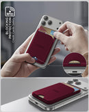 MagWallet Stand color borgoña, accesorio para celular con bloqueo RFID, funciona como cartera y soporte magnético.