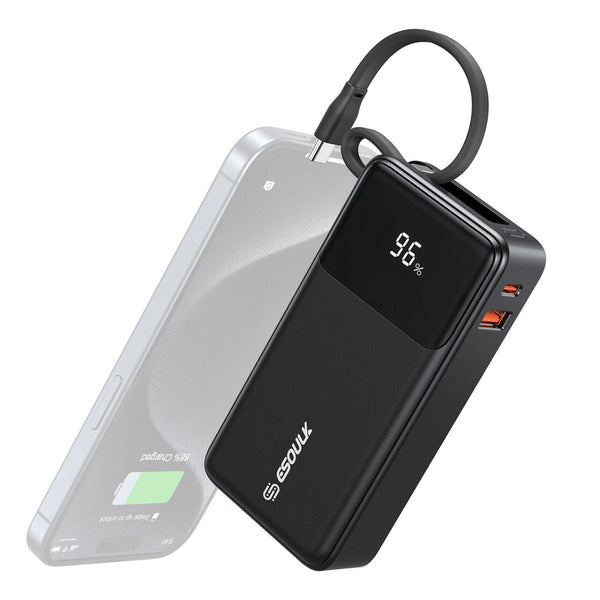 Compra el Powerbank Esoulk de 10000mAh con cable USB-C incorporado en Guatemala para mayor comodidad y durabilidad.