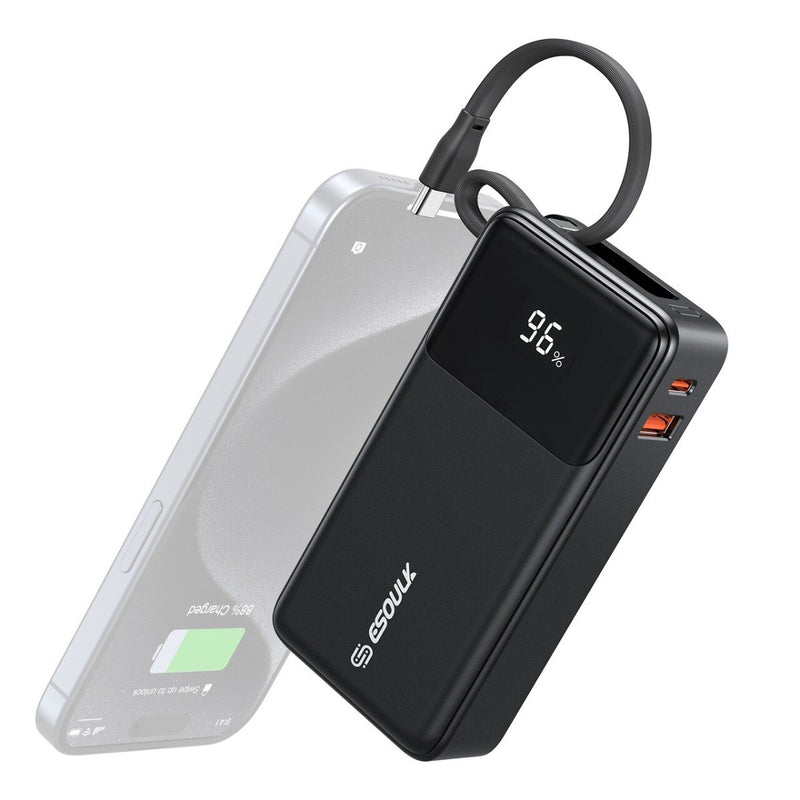 Compra el Powerbank Esoulk de 10000mAh con cable USB-C incorporado en Guatemala para mayor comodidad y durabilidad.