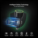 Cargador de auto Esoulk negro de 20W con puertos USB-A y USB-C, carga rápida PD y QC.
