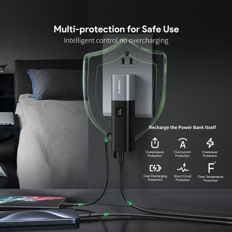 Powerbank Esoulk con enchufe de pared AC plegable USB-C de 5000mAh en Guatemala.