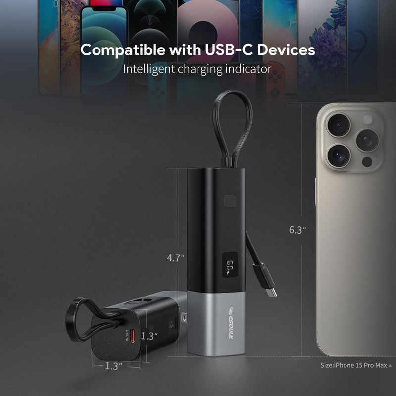 Powerbank Esoulk con enchufe de pared AC plegable USB-C de 5000mAh en Guatemala.