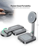 Cargador inalámbrico magnético Esoulk 2-en-1 negro de 15W, ideal para cargar smartphones y auriculares simultáneamente.