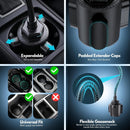 Cargador de coche Esoulk negro de 38W con puertos USB-C y USB-A, incluye cable de 3 pies para carga rápida.