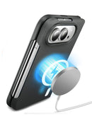Funda negra xBase PowerPeak MagSafe para iPhone Duo, protección trasera y frontal con tecnología SlowBack. Compatible con carga inalámbrica.