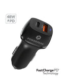 Encuentra el cargador de auto PowerPeak de doble puerto con power delivery (48W) en Guatemala para cargar tus dispositivos rápidamente.