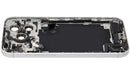 Tapa trasera plateada usada para iPhone 17 Pro Max (A3295) con puerto de carga flex y piezas pequeñas.