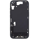 Mid-frame housing negro para iPhone 15 A2846 con puerto de carga y pequeñas piezas de repuesto.