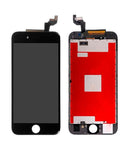 Pantalla aftermarket Plus negra para iPhone 6S con placa metálica, ideal para reparación de pantalla rota.