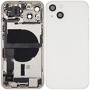 Tapa trasera usada original Starlight para iPhone 13 (A2482) con puerto de carga y piezas pequeñas.