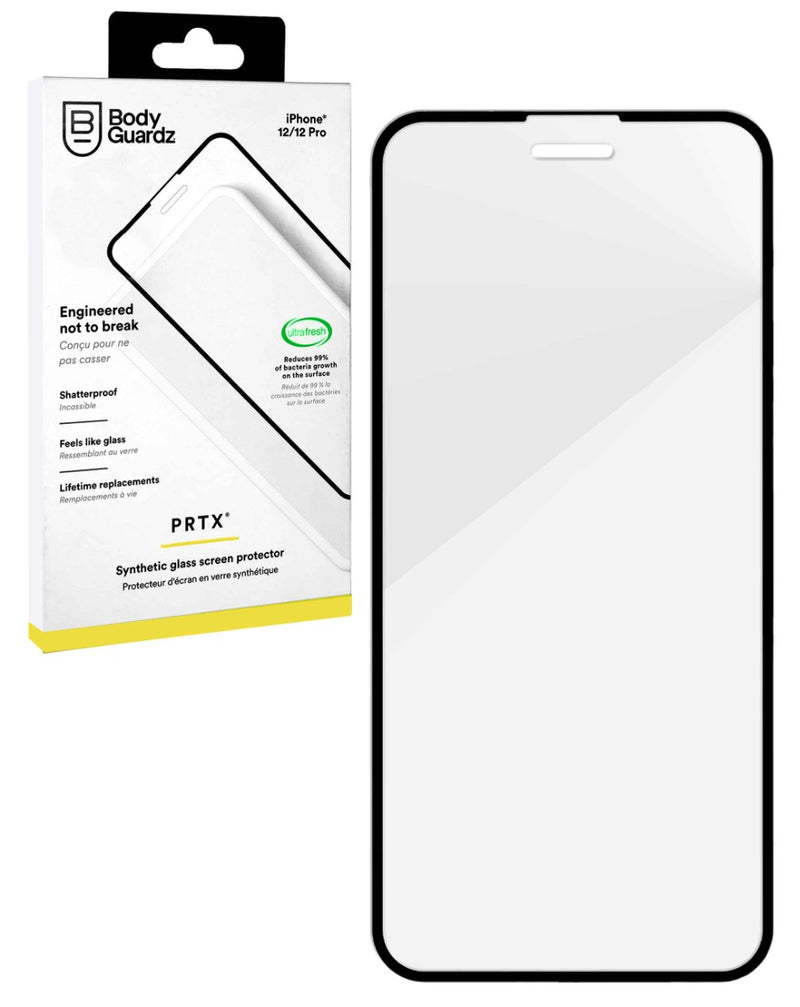 Protector de pantalla templado BodyGuardz para iPhone 12/12 Pro en Guatemala, disponible en BajoPPLCD.