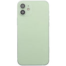 Tapa trasera verde usada para iPhone 12 (A2403) con puerto de carga y pequeñas piezas.